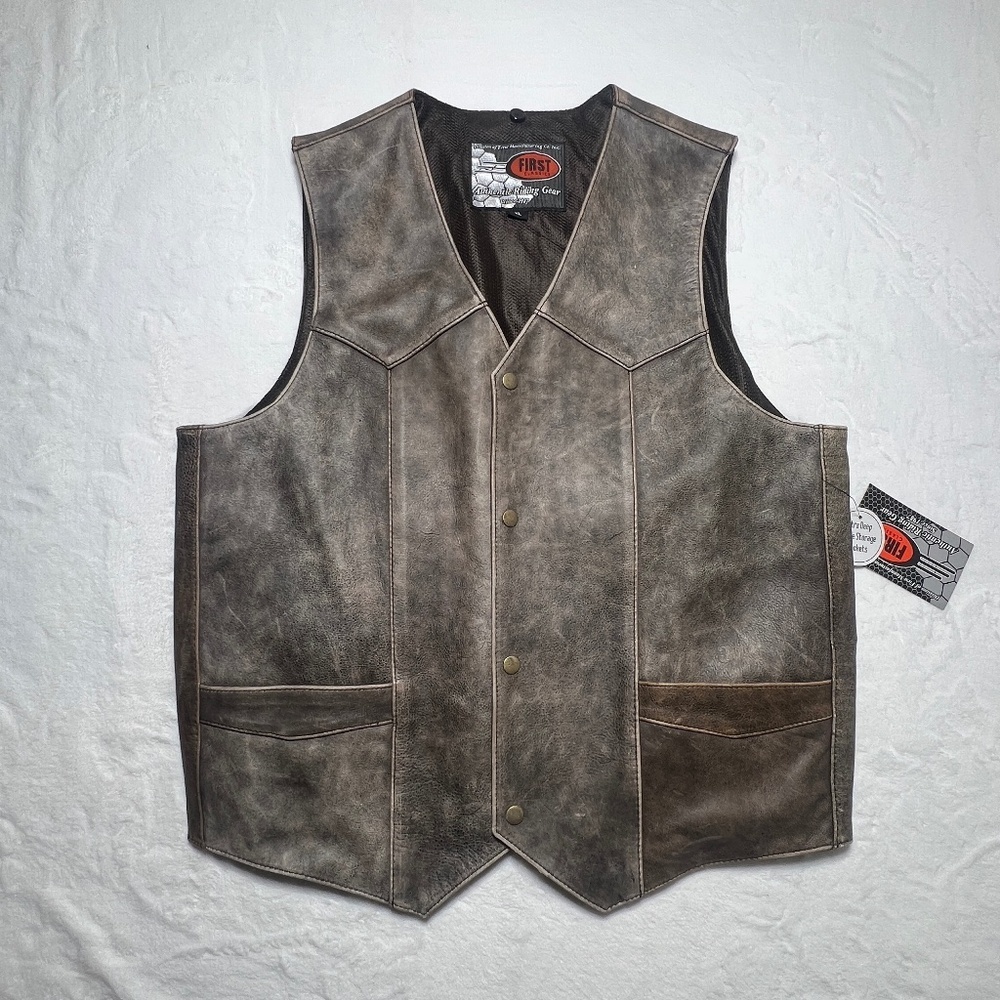 Distressed Brown Leather Vest for Men